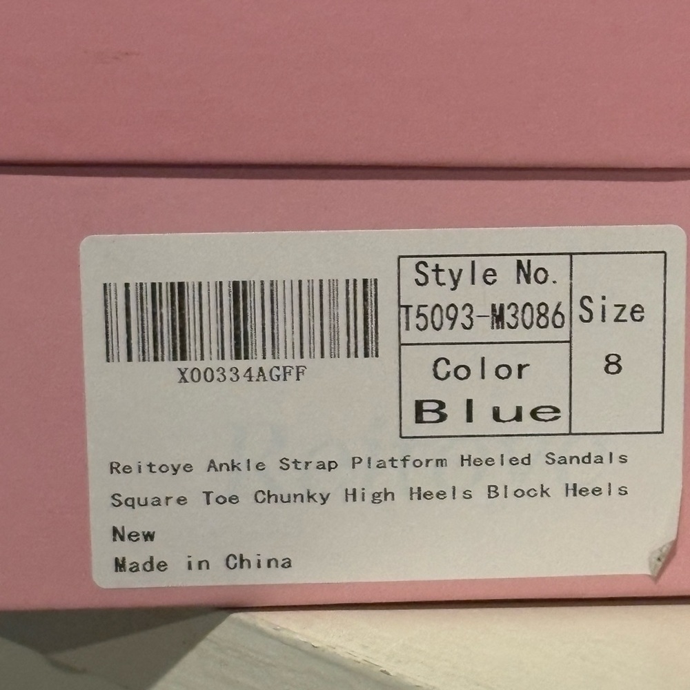 Reitoye Blue Ankle Strap Platform Heeled Square Toe Chunky High Heels Size 8 - Picture 12 of 12